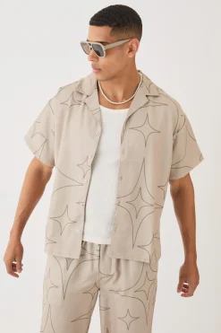 boohooMAN Soft Twill Boxy Tonal Star Print Shirt & Trouser Set | UK| Sets & Co-Ords