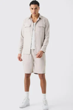 boohooMAN Soft Twill Overshirt And Short Set | UK| Sets & Co-Ords