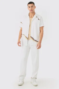 boohooMAN Soft Twill Oversized Printed Shirt & Trouser Set | UK| Sets & Co-Ords