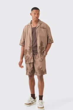 boohooMAN Soft Twill Palm Hem Oversized Boxy Shirt & Short | UK| Sets & Co-Ords