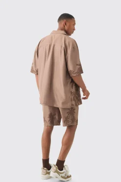 boohooMAN Soft Twill Palm Hem Oversized Boxy Shirt & Short | UK| Sets & Co-Ords