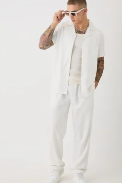 boohooMAN Soft Twill Tonal Monogram Shirt & Trouser Set | UK| Sets & Co-Ords