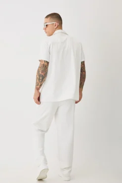 boohooMAN Soft Twill Tonal Monogram Shirt & Trouser Set | UK| Sets & Co-Ords