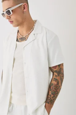 boohooMAN Soft Twill Tonal Monogram Shirt & Trouser Set | UK| Sets & Co-Ords