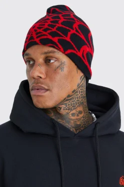 boohooMAN Spiderweb Graphic Beanie | UK| Hats & Caps