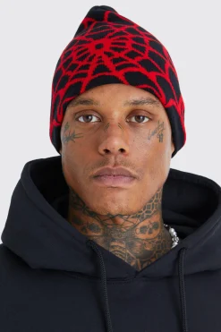 boohooMAN Spiderweb Graphic Beanie | UK| Hats & Caps