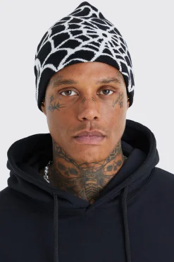 boohooMAN Spiderweb Graphic Beanie | UK| Hats & Caps