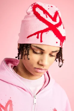 boohooMAN Spray Heart Graphic Beanie | UK| Hats & Caps