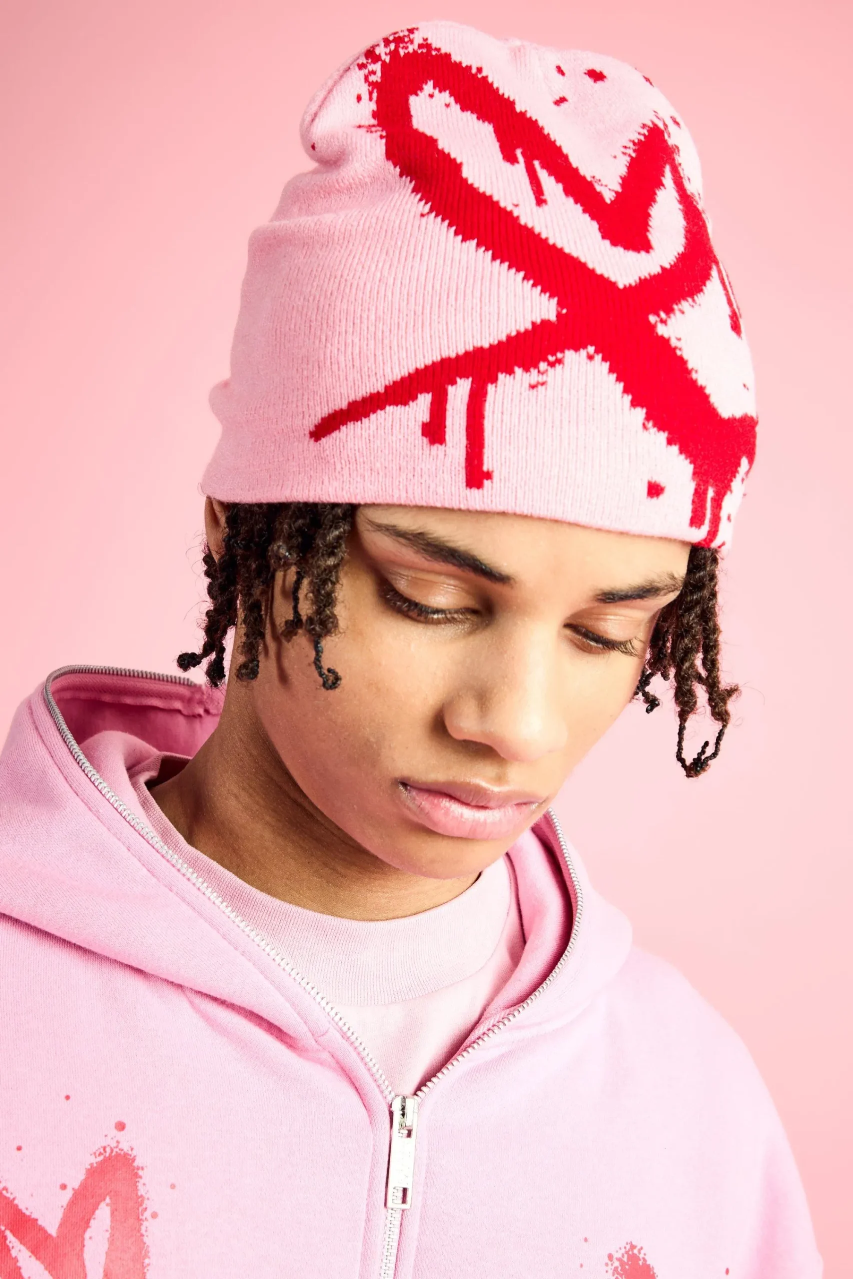 boohooMAN Spray Heart Graphic Beanie | UK| Hats & Caps
