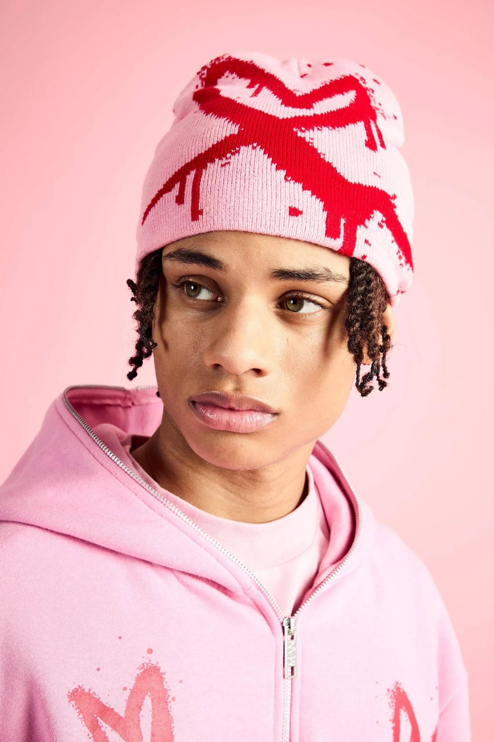 boohooMAN Spray Heart Graphic Beanie | UK| Hats & Caps