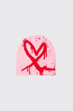 boohooMAN Spray Heart Graphic Beanie | UK| Hats & Caps