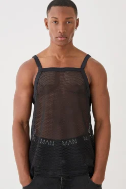 Square Neck Open Mesh Vest | UK^boohooMAN Outlet