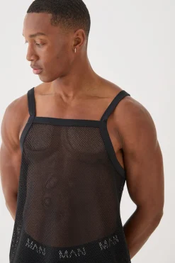 Square Neck Open Mesh Vest | UK^boohooMAN Outlet