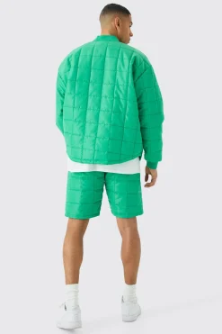 boohooMAN Square Quilted Oversized Pocket Bomber Set | UK| Sets & Co-Ords