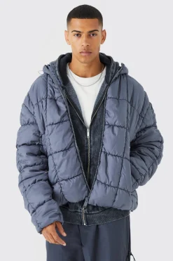 boohooMAN Square Quilted Ruched Puffer | UK| Coats & Jackets