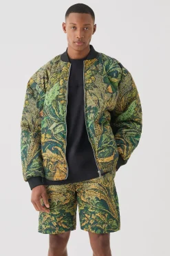 boohooMAN Square Quilted Tapestry Short & Bomber Jacket Set | UK| Sets & Co-Ords|Shorts