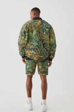 boohooMAN Square Quilted Tapestry Short & Bomber Jacket Set | UK| Sets & Co-Ords|Shorts