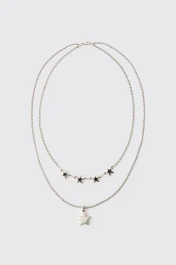 boohooMAN Star Pendant Multi Layer Chain Necklace | UK| Jewellery & Watches