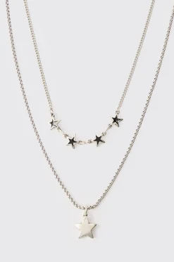 boohooMAN Star Pendant Multi Layer Chain Necklace | UK| Jewellery & Watches