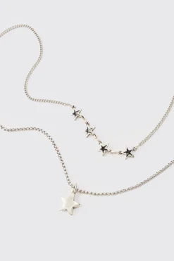 boohooMAN Star Pendant Multi Layer Chain Necklace | UK| Jewellery & Watches