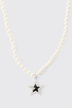 boohooMAN Star Pendant Pearl Necklace | UK| Jewellery & Watches