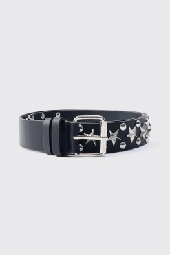 boohooMAN Star Studded Silver Buckle Belt | UK| Belts