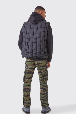 boohooMAN Straight 3d Cargo Camo Ripstop Trouser With Popper Hem | UK| Trousers