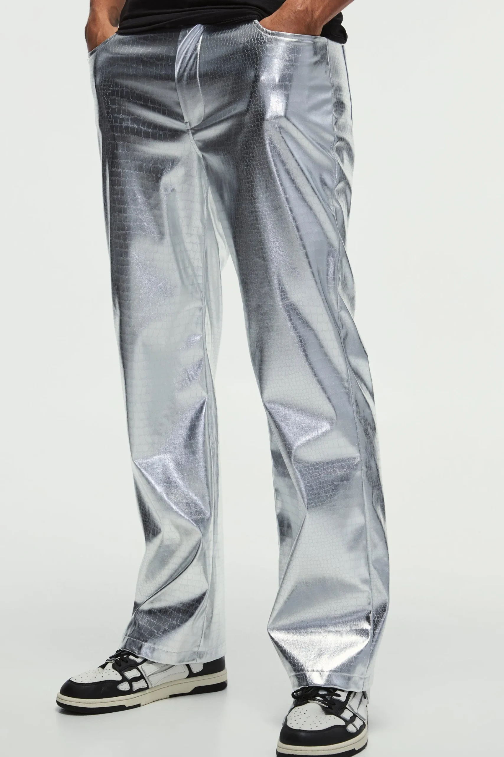 boohooMAN Straight Faux Snake Skin Pu Trousers | UK| Trousers