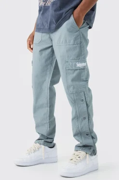 boohooMAN Straight Leg Cargo Popper Hem Ripstop Branded Trouser | UK| Trousers|Cargos