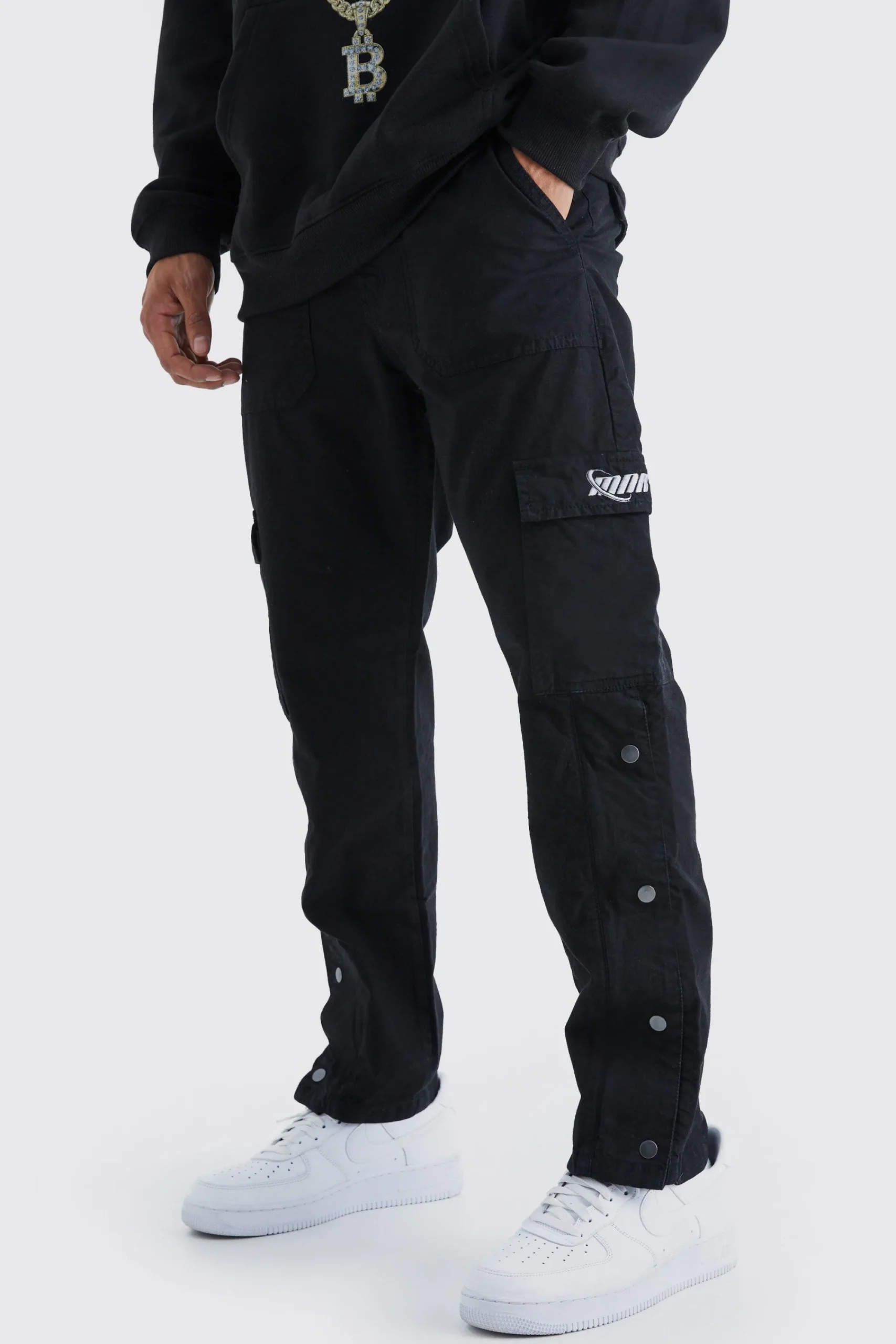 boohooMAN Straight Leg Cargo Popper Hem Ripstop Branded Trouser | UK| Trousers|Cargos
