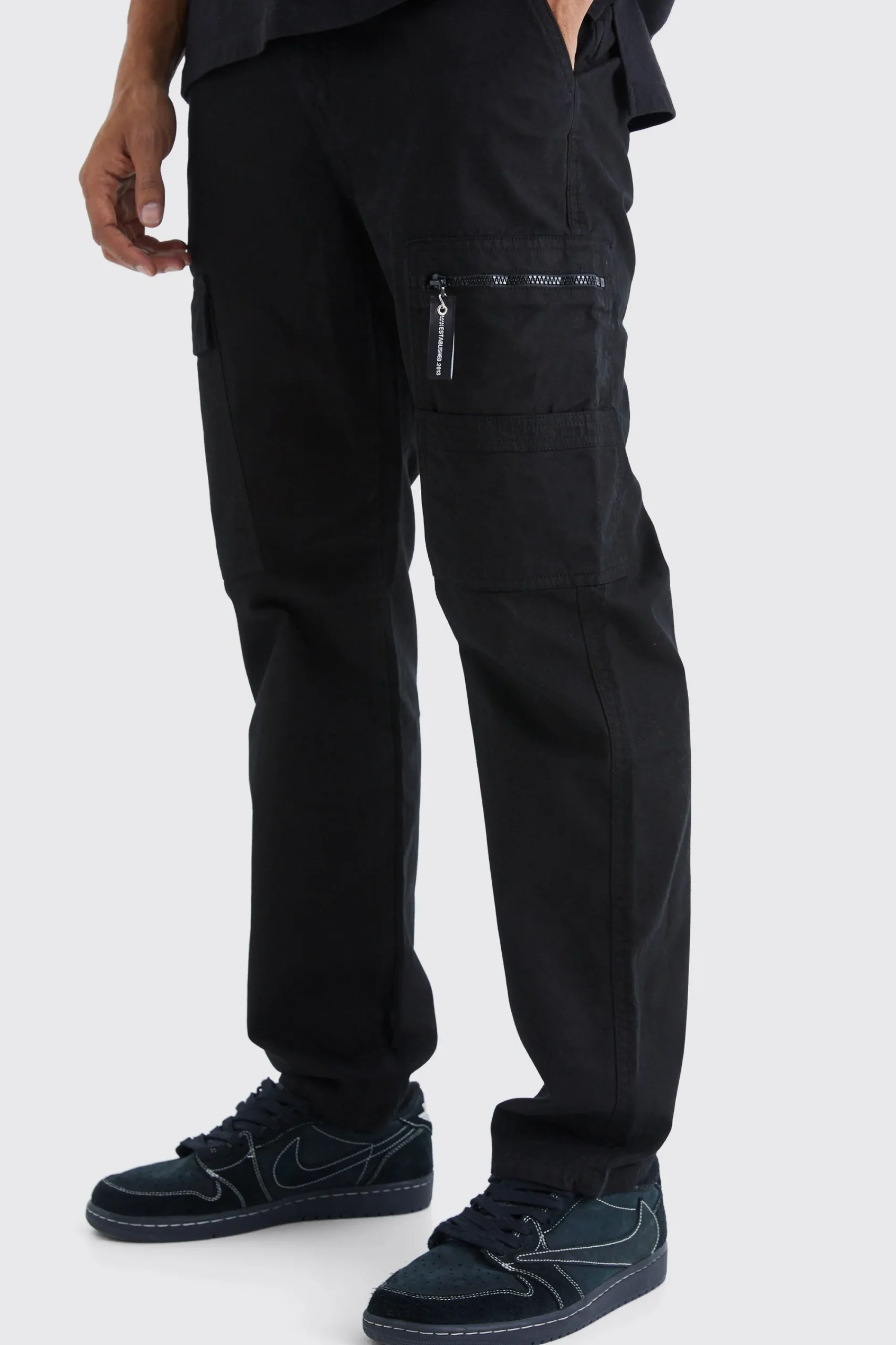 boohooMAN Straight Leg Cargo Trouser With Branded Zip Puller | UK| Trousers|Cargos