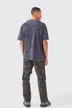 boohooMAN Straight Leg 3d Multi Cargo Camo Trouser With Popper Hem | UK| Trousers