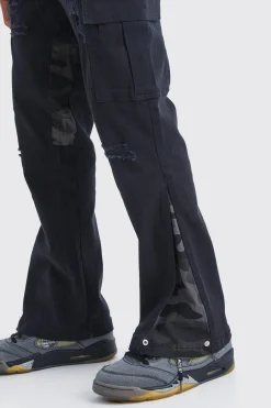 boohooMAN Straight Leg Flare Camo Rip And Repair Trouser | UK| Trousers