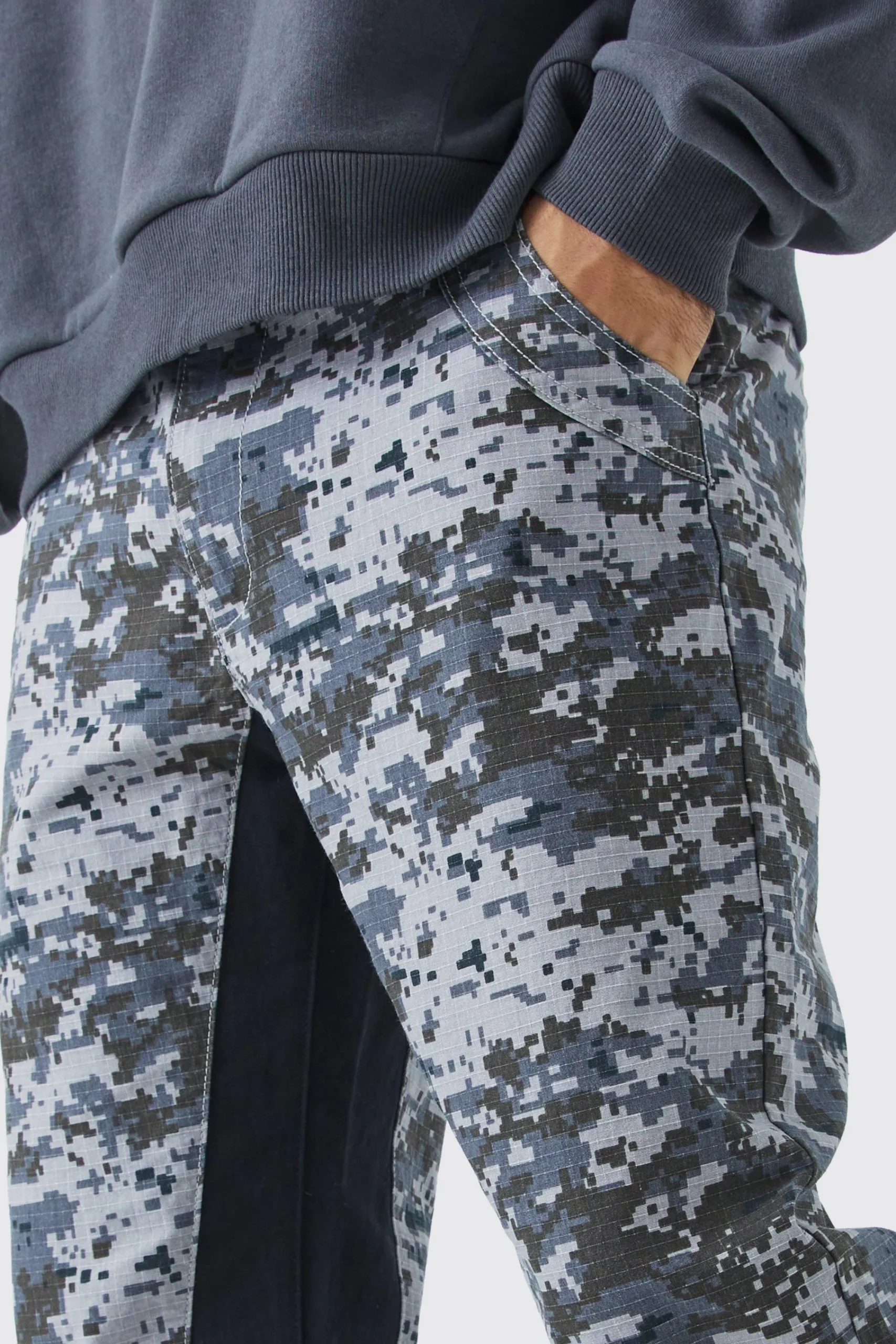 boohooMAN Straight Leg Flare Colour Block Camo Trouser | UK| Trousers