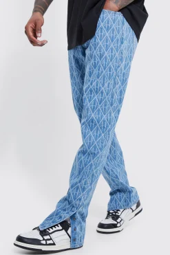boohooMAN Straight Leg Man Laser Print Jeans | UK| Jeans