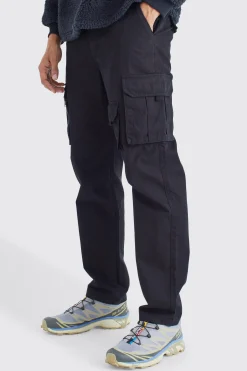 boohooMAN Straight Leg Multi Cargo Trouser With Woven Tab | UK| Trousers|Cargos