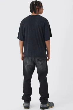 boohooMAN Straight Leg Paint Splatter Jeans With Tonal Embroidery | UK| Sets & Co-Ords|Jeans