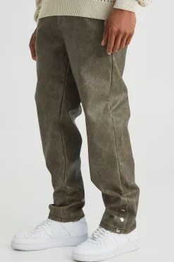 boohooMAN Straight Leg Popper Hem Pu Trouser | UK| Trousers