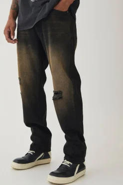 boohooMAN Straight Leg Rigid Ripped Knee Tinted Jeans | UK| Trousers|Jeans