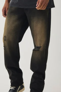 boohooMAN Straight Leg Rigid Ripped Knee Tinted Jeans | UK| Trousers|Jeans