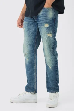 boohooMAN Straight Leg Rigid Subtle Ripped Jeans | UK| Trousers|Jeans