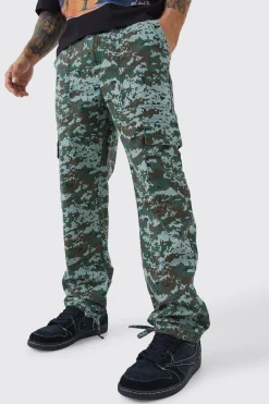 boohooMAN Straight Leg Tie Hem Camo Trouser | UK| Trousers