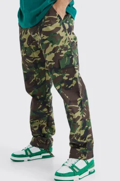 boohooMAN Straight Leg Tie Hem Camo Trouser | UK| Trousers