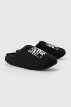 boohooMAN Straight Outta Bed Print Slippers | UK| Sliders & Slippers