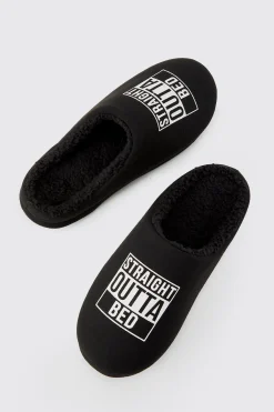 boohooMAN Straight Outta Bed Print Slippers | UK| Sliders & Slippers