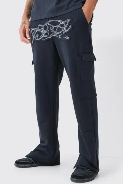 boohooMAN Straight Split Hem Heavy Distressed Applique Joggers | UK| Joggers