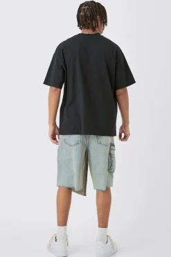 boohooMAN Strap Overlayed Denim Cargo Jorts In | UK| Shorts