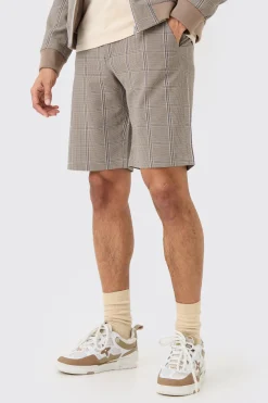 boohooMAN Stretch Textured Check Fixed Waist Shorts | UK| Suits & Tailoring