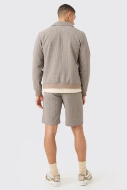 boohooMAN Stretch Textured Check Fixed Waist Shorts | UK| Suits & Tailoring