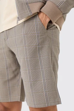 boohooMAN Stretch Textured Check Fixed Waist Shorts | UK| Suits & Tailoring